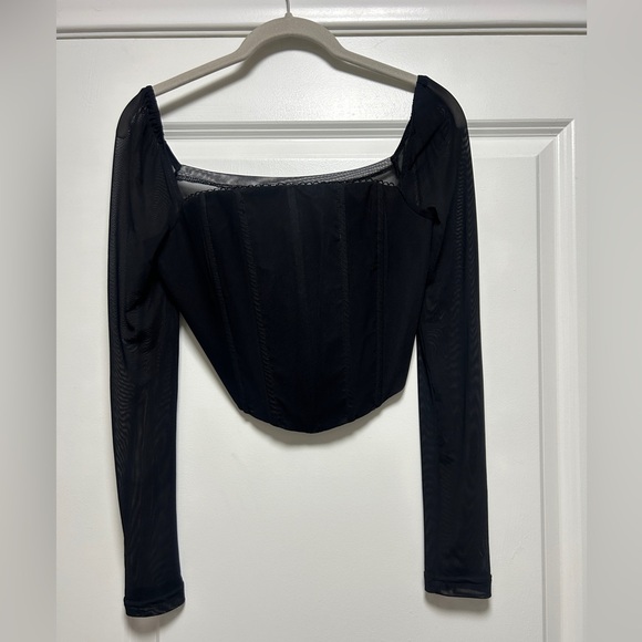 Tiger Mist -Long-sleeve Mesh & Corset Crop Top Zipper Side -Black -Size M-L - Picture 1 of 5